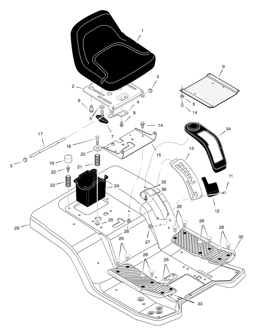 Rear Body Diagram and Parts List for 468600X43A 2004 Briggs and Stratton Lawn Tractor